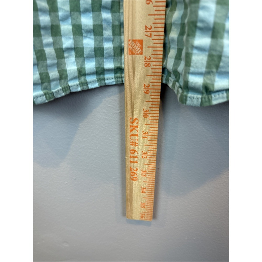 LL Bean Gingham Seersucker Button Down Camp Shirt Mens Size M-Reg Organic Green - Picture 5 of 7